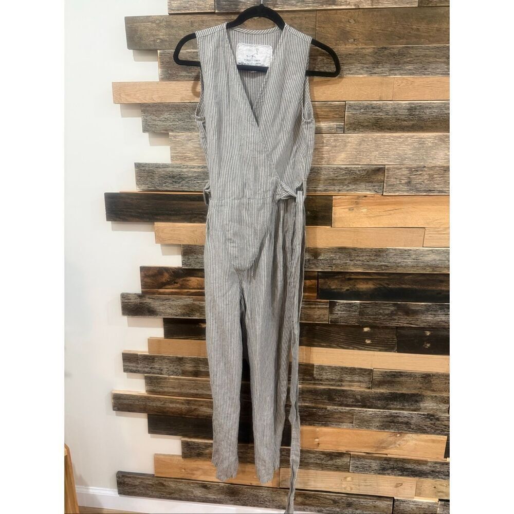 NotPerfectLinen Jumpsuit pockets natural stripes size S